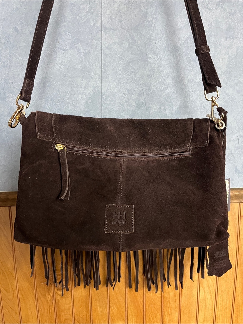 Haute Hippie Dark Brown Suede Envelope with Eyelet Detail 100% Suede NWT - Picture 10 of 15
